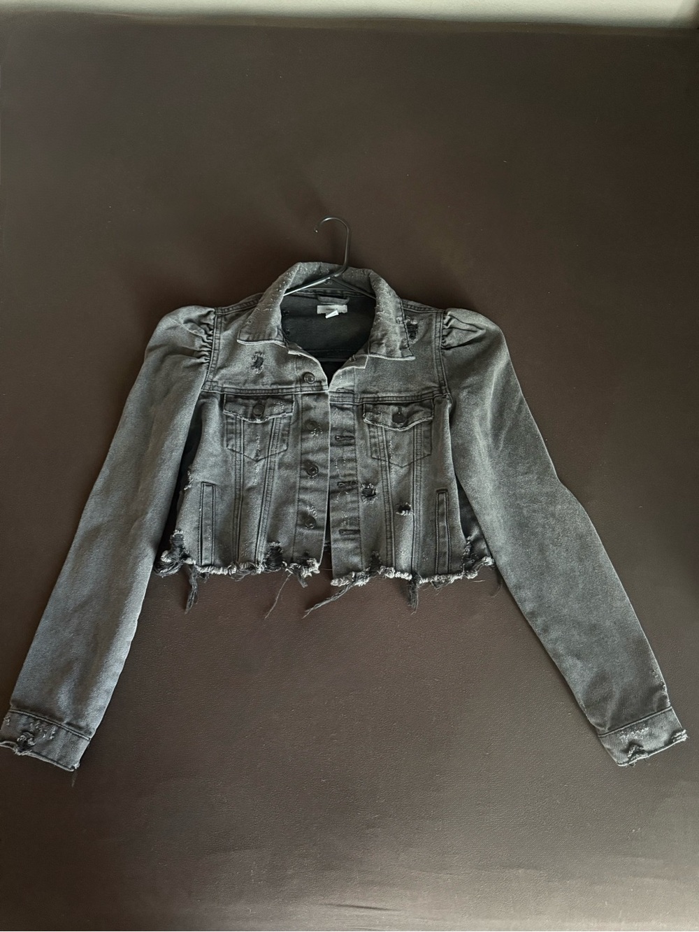 Forever 21 Black Distressed Cropped Denim Jacket